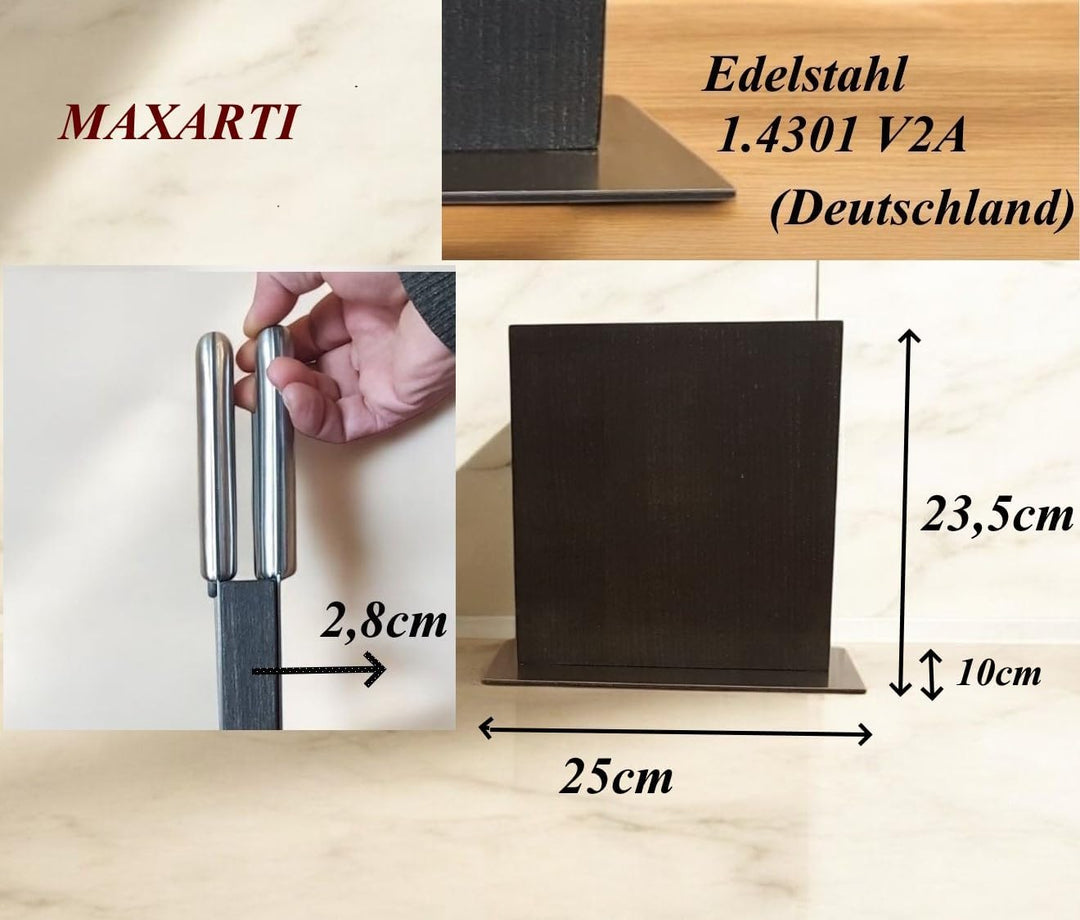 MAXARTI - Geraucht Eiche (Schwarz) Magnetisch Messerhalter Doppelseitige Messerblock. (Schwarz 25x23