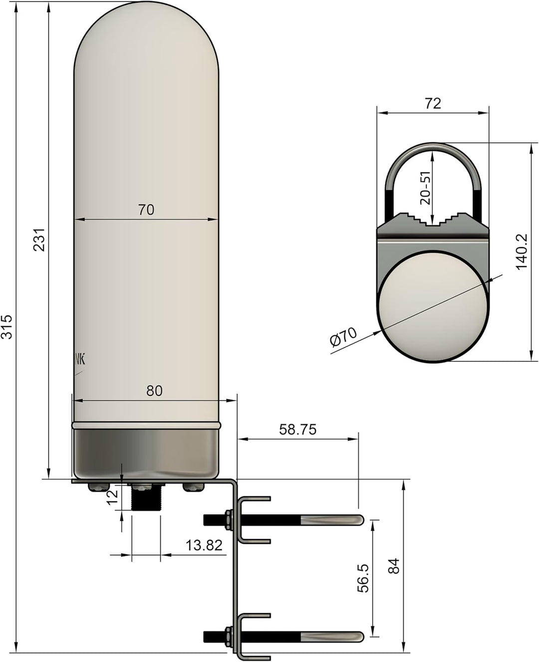 BATLINK MAO5GV1 2x2 MIMO Marine Grade (IP66) 5G Antenne inkl. 10m Kabel - 9dBi Leistungsgewinn, für