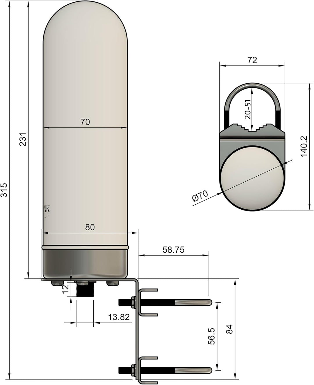 BATLINK MAO5GV1 2x2 MIMO Marine Grade (IP66) 5G Antenne inkl. 5m Kabel - 9dBi Leistungsgewinn, für 5