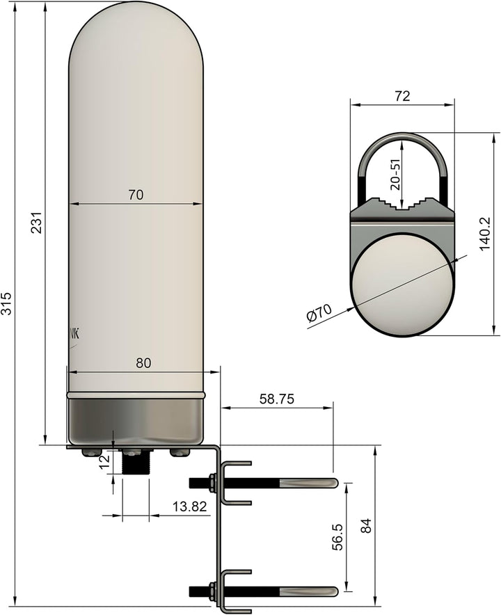 BATLINK MAO5GV1 2x2 MIMO Marine Grade (IP66) 5G Antenne inkl. 5m Kabel - 9dBi Leistungsgewinn, für 5
