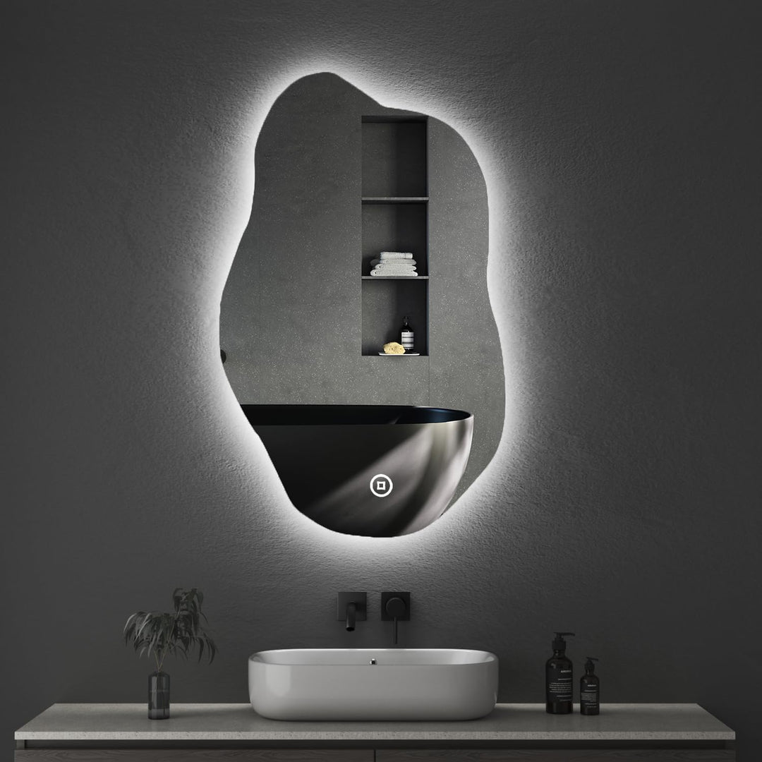 Boromal Asymmetrischer Spiegel mit Beleuchtung LED Badspiegel mit Beleuchtung 52x85cm LED Spiegel mi