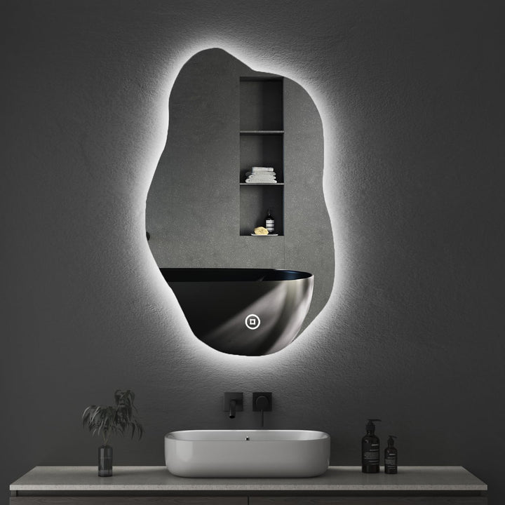 Boromal Badspiegel mit Beleuchtung Asymmetrischer Spiegel mit Beleuchtung 52x85cm LED Spiegel mit Li