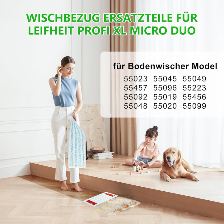 8 Stück Ersatz-Wischbezüge für Leifheit Profi XL Micro Duo / Profi XL Cotton Plus, 2-Faser-System Bo