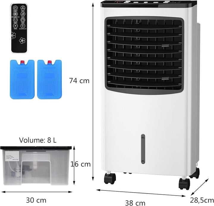 RELAX4LIFE 3 in 1 Mobile Klimaanlage, Ventilator mit Fernbedienung &amp; 2 Kühlakkus, 75W Klimagerät mit