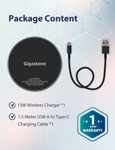 Gigastone Wireless Charger [ 2 Pack ] 15W Max Schnellladeständer, Qi Kabellose Ladestation, Kompatib