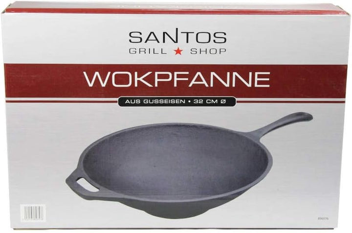 SANTOS Gusseisen Wokpfanne rund - Guss-Wok - ø31,8cm x 48,8cm - Feuertopf - Grilltopf - ideal für La