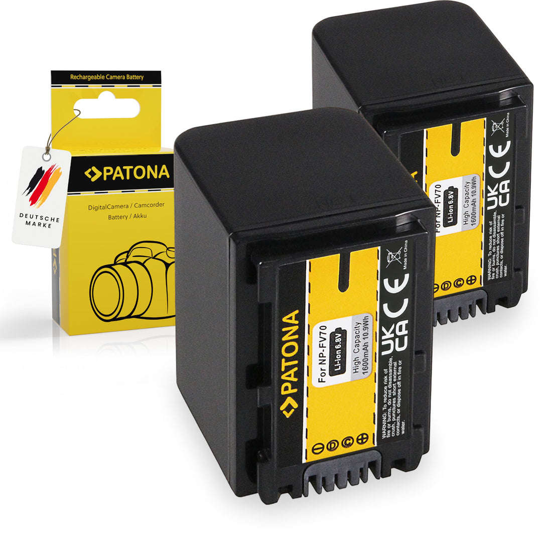 PATONA 2X NP-FV70 Akku 1600mAh Ersatzakku kompatibel mit Sony Camcorder FDR-AX100E AXP33 DCR DVD110E