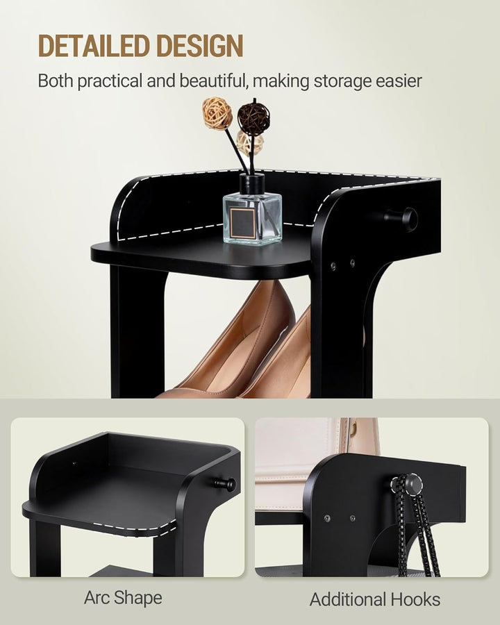 Hzuaneri Schuhregal, Schuhablage mit 10 Ebenen, Holz-Schuh-Organizer mit Haken, Verstellbar, Platzsp