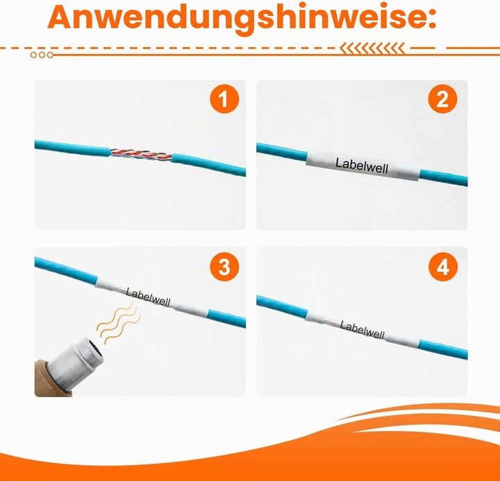Labelwell 3x Industrie Schrumpfschlauch Kabeletiketten für 18053 S0718280 als Ersatz für Dynmo Rhino