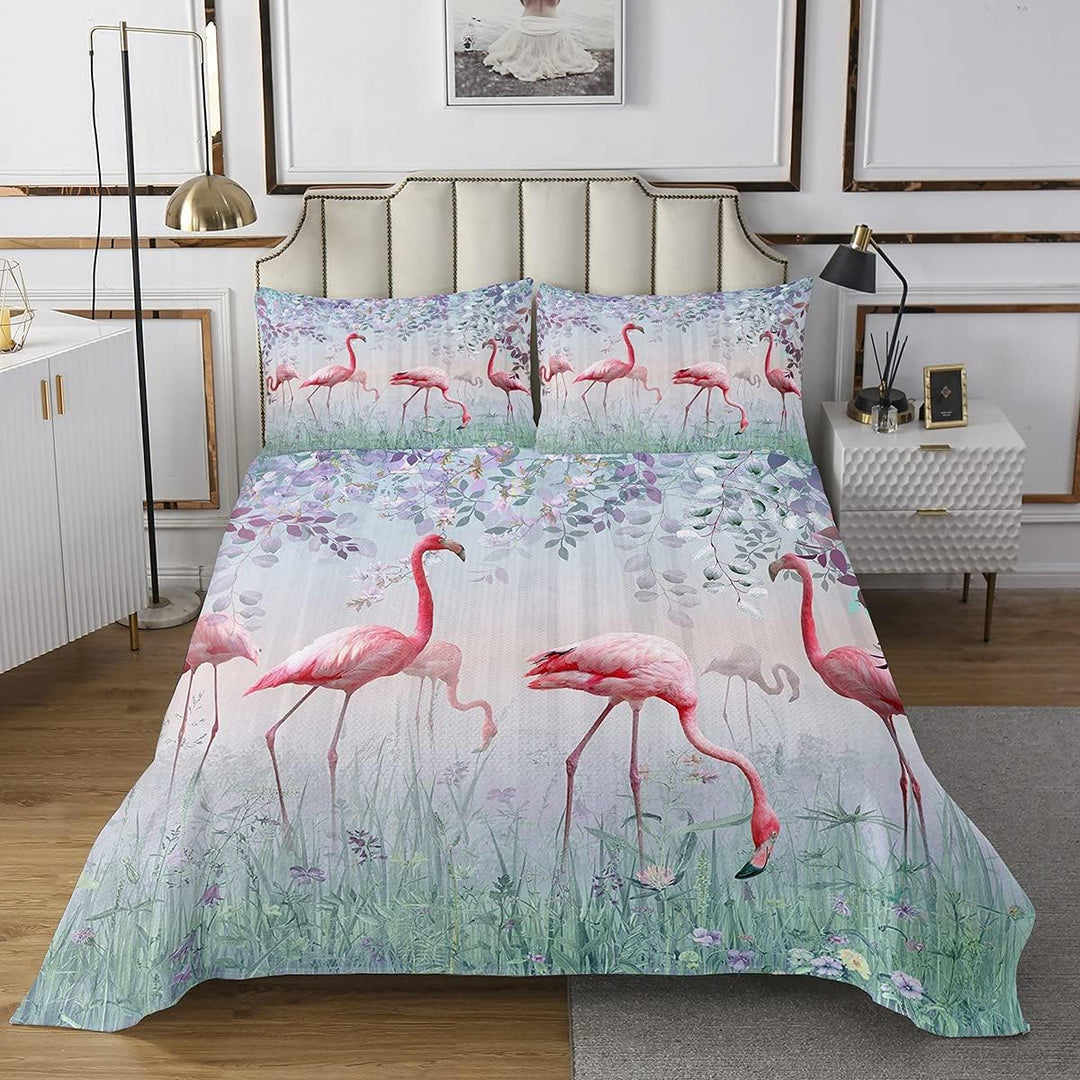 Flamingo Tagesdecke 220x240, Rosa Flamingo Bettwäsche Set Hawaiian Tropical Bird Animals Bettdecke S