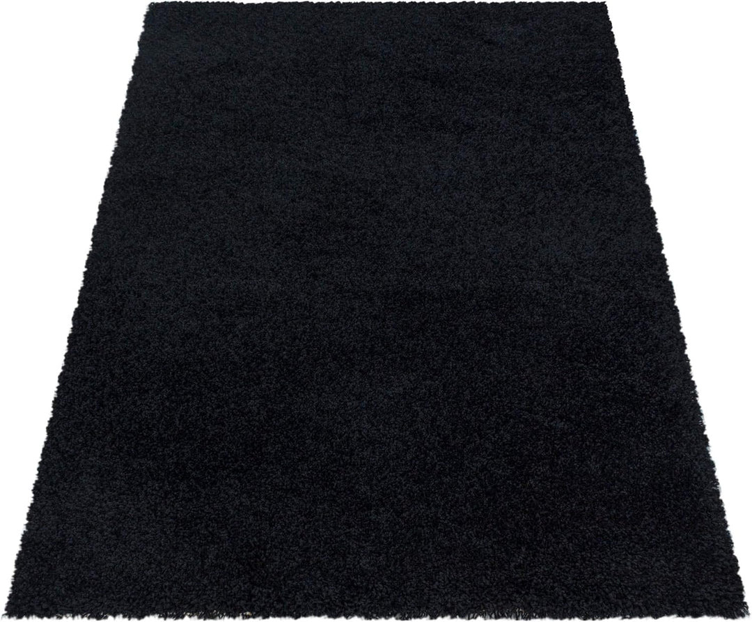 HomebyHome Shaggy Teppich Wohnzimmer (200x300) Flauschiger Teppich 200x290 cm Schwarz Einfarbig - Ho