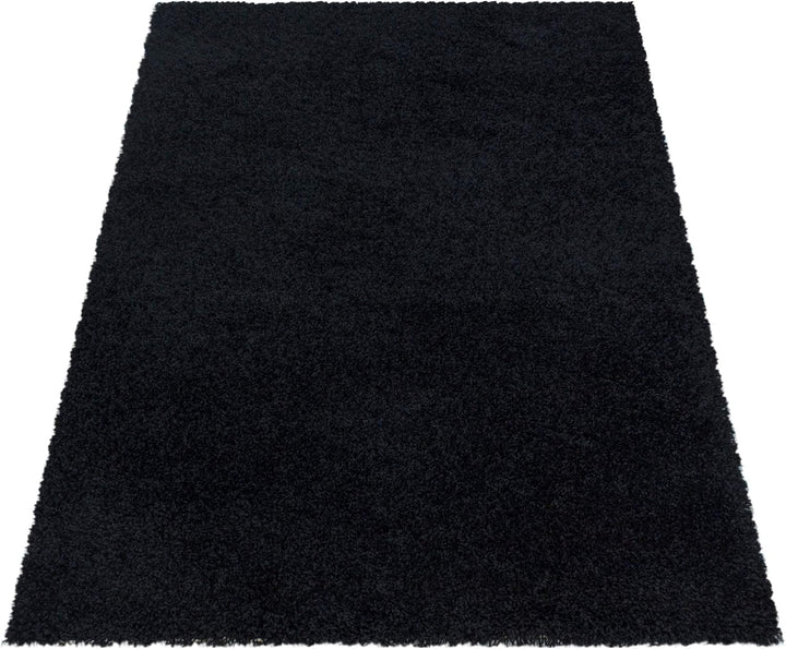 HomebyHome Shaggy Teppich Wohnzimmer (200x300) Flauschiger Teppich 200x290 cm Schwarz Einfarbig - Ho