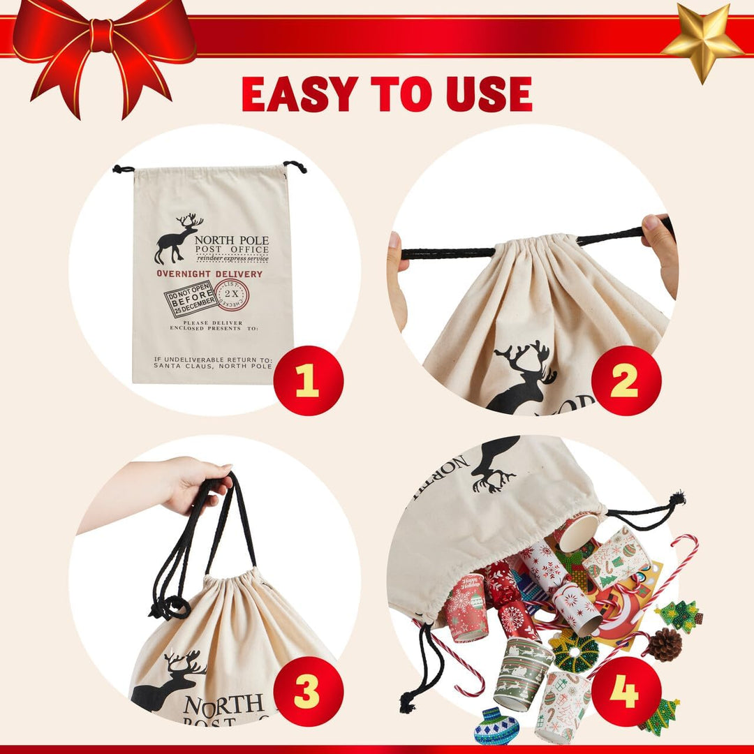 JOYIN (66 x 48cm) 3 Santa Weihnachtssack Weihnachts Geschenk Taschen mit Kordelzug, grosse Nikolauss