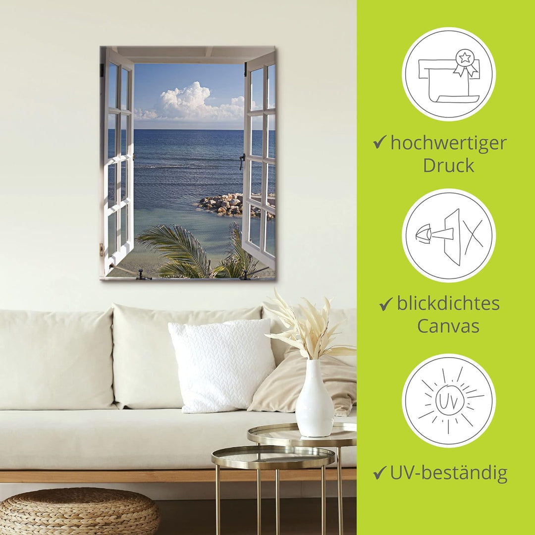 Artland Leinwandbild Wandbild Bild auf Leinwand 45x60 cm Wanddeko Fensterblick Fenster zum Paradies