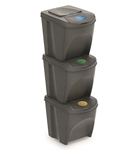 BirnePower Mülleimer Müllbehälter Abfalleimer 75L Set 3 x 25L Mülltrennsystem Behälter Sorti Box mit