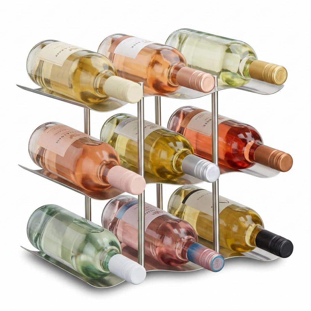 Relaxdays Weinregal Edelstahl für 9 Flaschen, Modernes Metall Design, Flaschenregal stehend, HBT 22