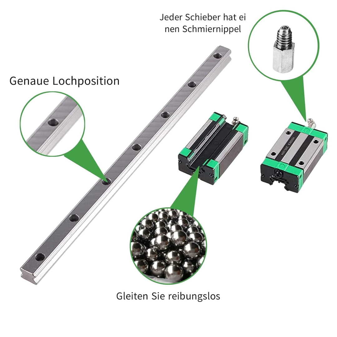 HGR15 1200mm 2 Stück Linearschiene mit 4 Stück HGH15CA Lagerkissen Blöcke 15mm für DIY 3D Drucker un