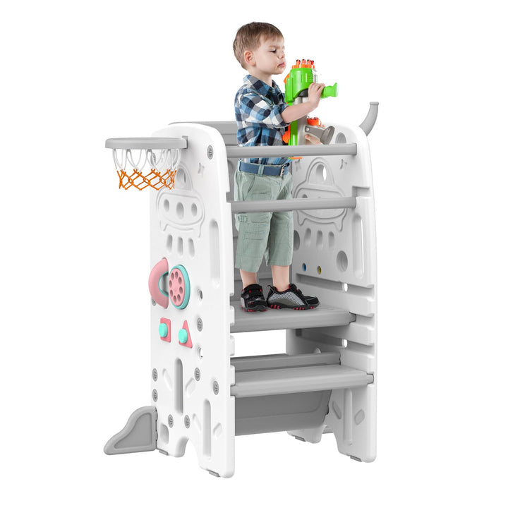 Gupamiga Lernturm für Kinder, Montessori Küchenhelfer, Learning Tower mit Kippschutz, 3 Stufen Höhen