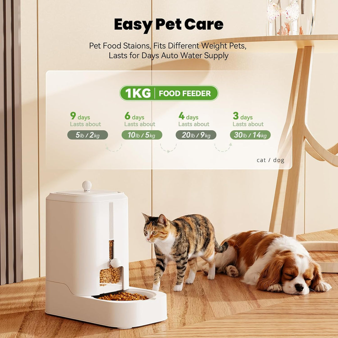 JUNSPOW Automatischer Katzenfutterspender Hundenapf Spender Set, Einstellbare Futterspender & Halten