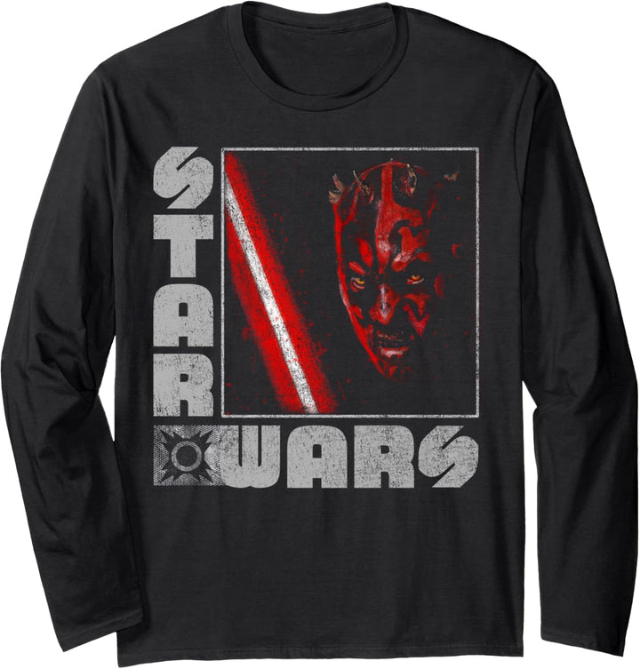 Star Wars Darth Maul Distressed Square Portrait Langarmshirt