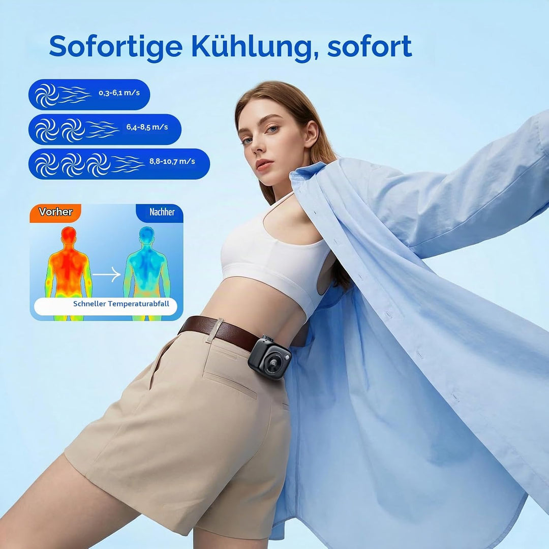 Taillen Clip Ventilator, 3000mAh Tragbarer Ventilator, mit Hängeseil, 10H Laufzeit USB-C Aufladung,