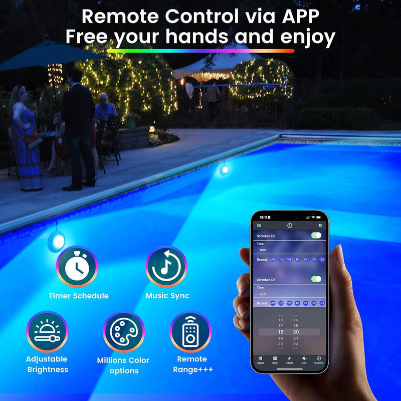 LyLmLe 10W LED Pool Lichter, 12V Smart Farbe Wechselnde Unterwasserleuchten mit APP-Steuerung, Dimmb