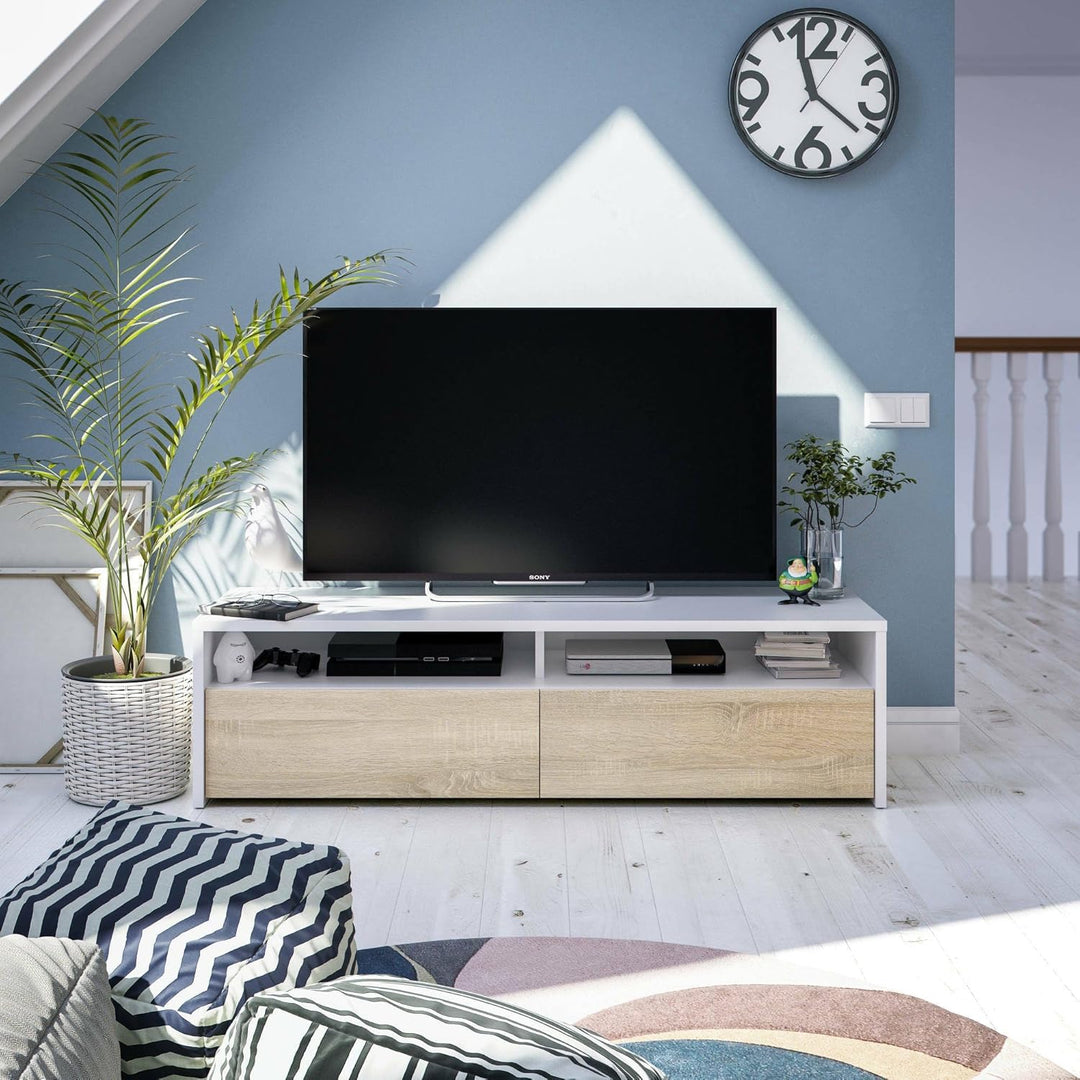 Dmora - TV-Ständer Henderson, Sideboard für Wohnzimmerfernseher mit 2 Türen, Fernsehtisch, Niedriges