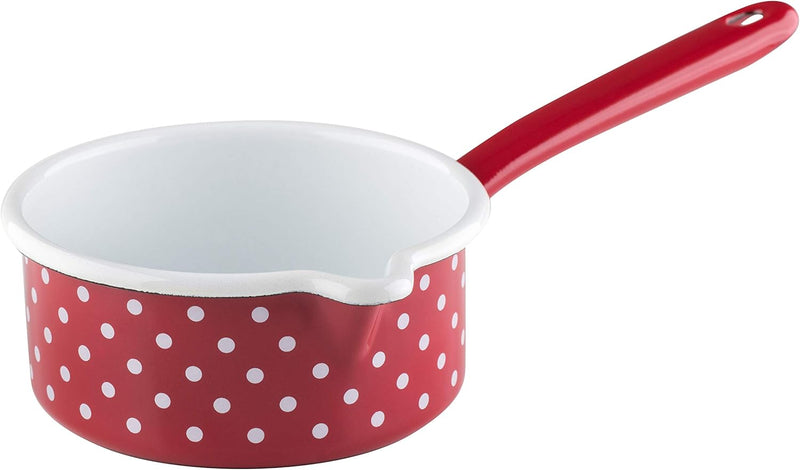 Riess, 0036-077, Stielkasserolle mit grossem Ausguss 14 0,75 L, COUNTRY - PÜNKTCHEN ROT, Durchmesser