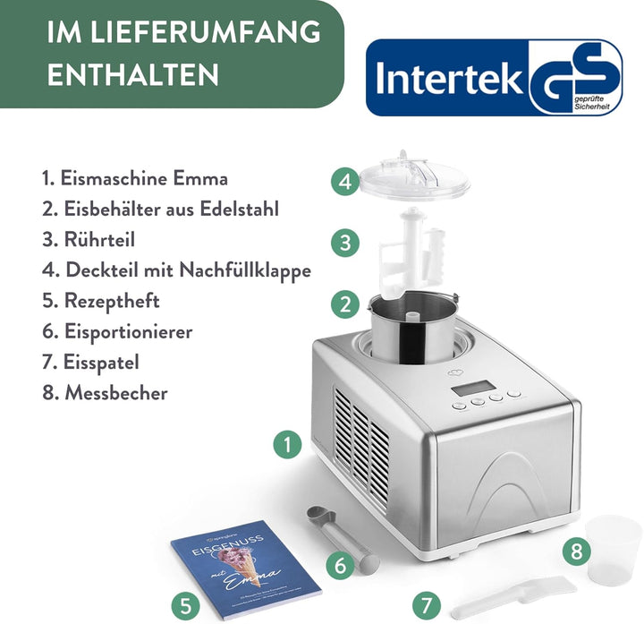 SPRINGLANE Eismaschine Emma 1,5 L mit selbstkühlendem Kompressor 150 W, Eiscrememaschine aus Edelsta