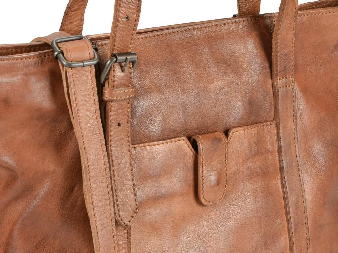 Bear Design Damen Tasche Ledertasche Shopper Schultertasche Handtasche Leder Cognac 34x27cm Cow Lava