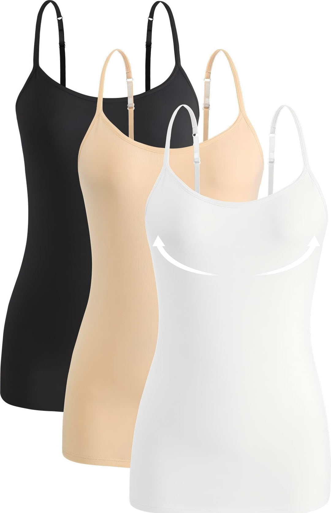 Knuffnee Damen Baumwolle Unterhemd Regal BH Unterhemden Verstellbaren Spaghetti Top 3er Pack XXL Sch