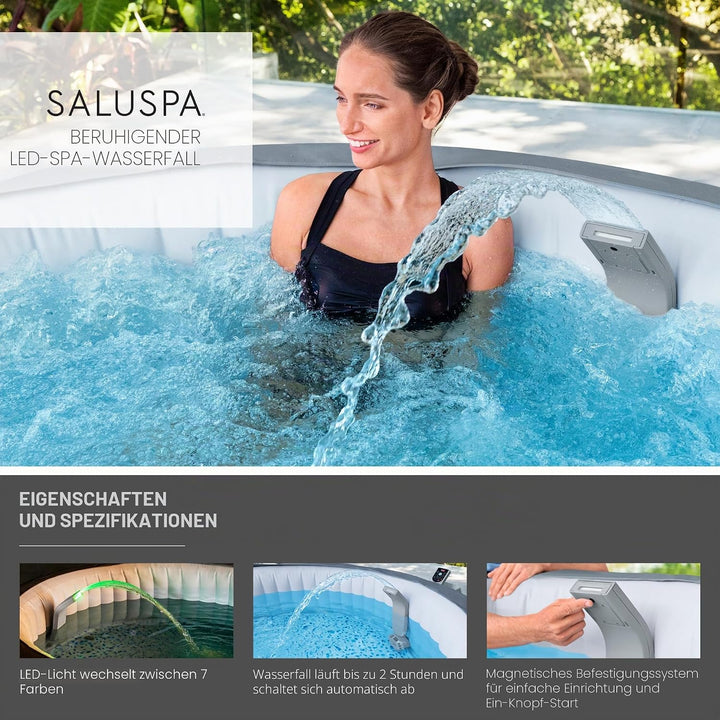 Bestway SaluSpa Wasserfall-Funktion mit LED-Lichtern, integrierte Lichter mit 7 Farbmodi, kompatibel