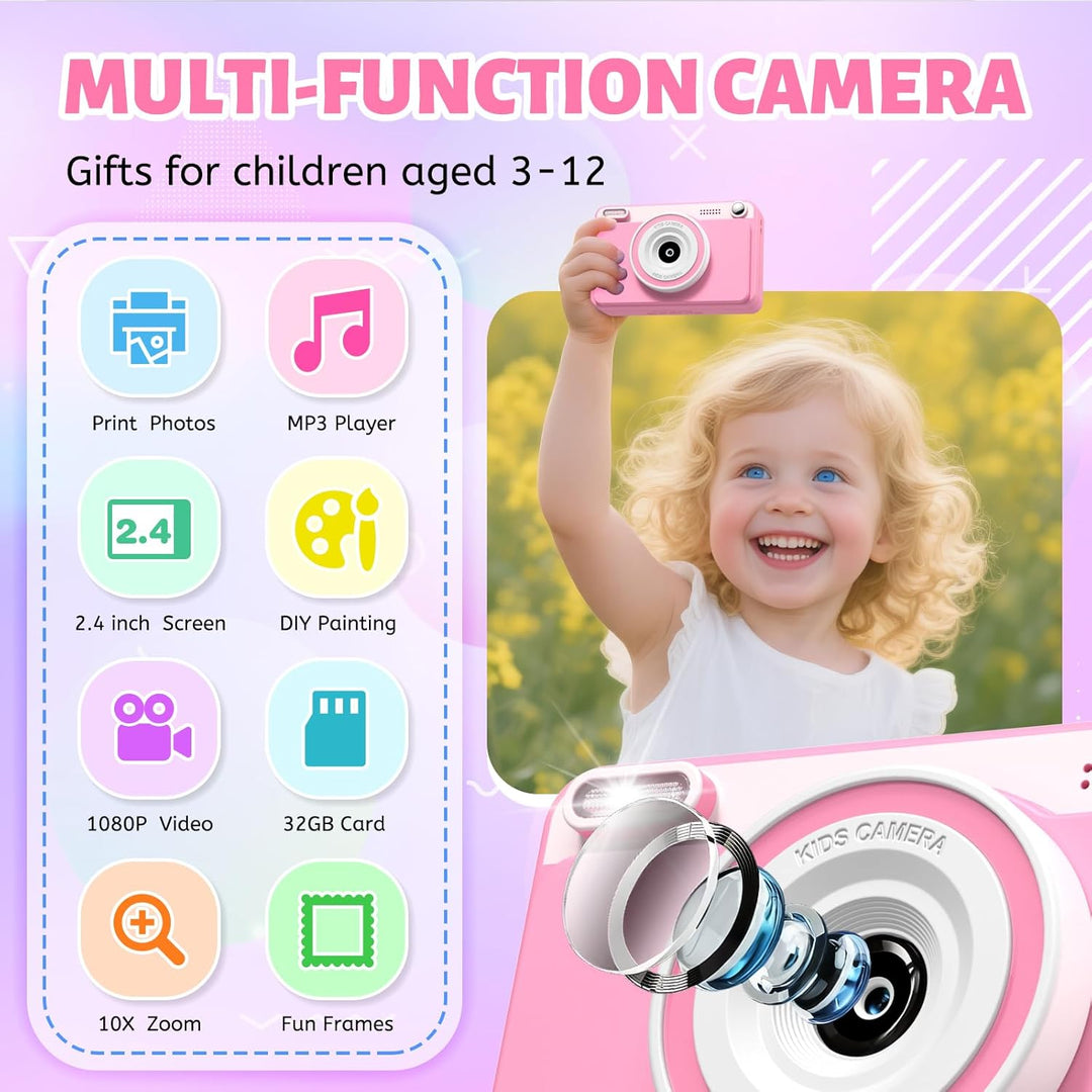 Sofortbildkamera Kinder, 2.4 Zoll Bildschirm Kinderkamera Sofortbildkamera mit 32GB Speicherkarte &
