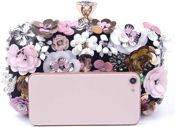 Jywmsc Damen Clutches Blume Abendtasche Handtasche Hochzeit Clutch Party Tasche Schwarz, Schwarz