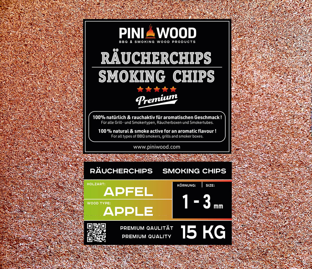 PINI 15 Kg Räucherchips Apfel 1-3 mm Smoking Chips Räucherspäne