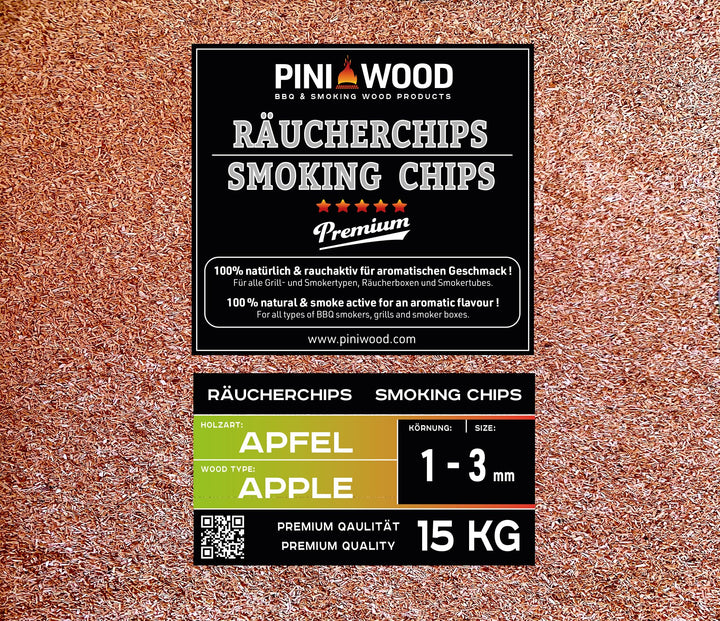 PINI 15 Kg Räucherchips Apfel 1-3 mm Smoking Chips Räucherspäne