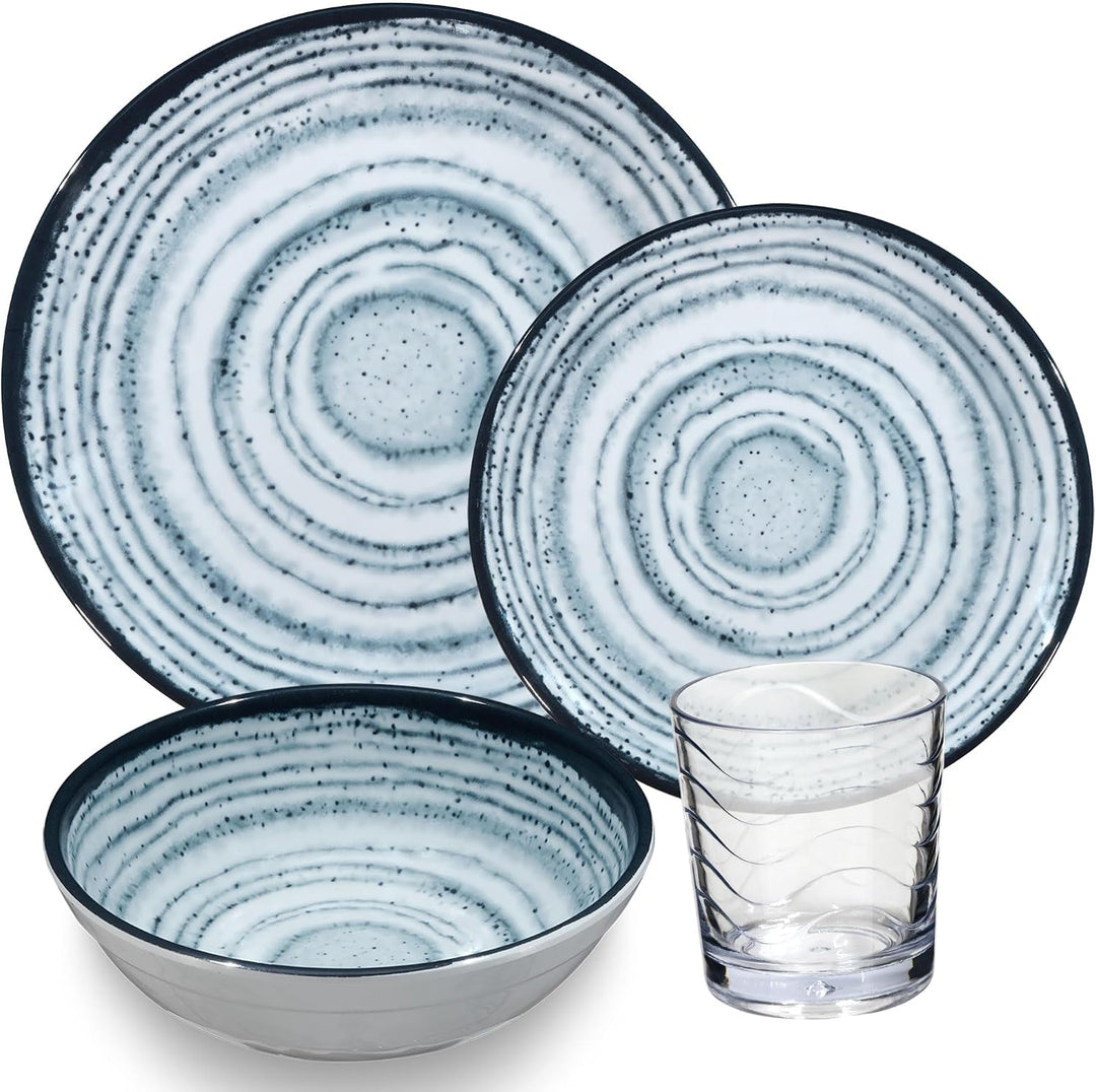 Melamin Geschirr Set Schiefer 2 Personen Blau Wohnwagen Camping Picknick 8 Teile - Trinkglas 250ml k