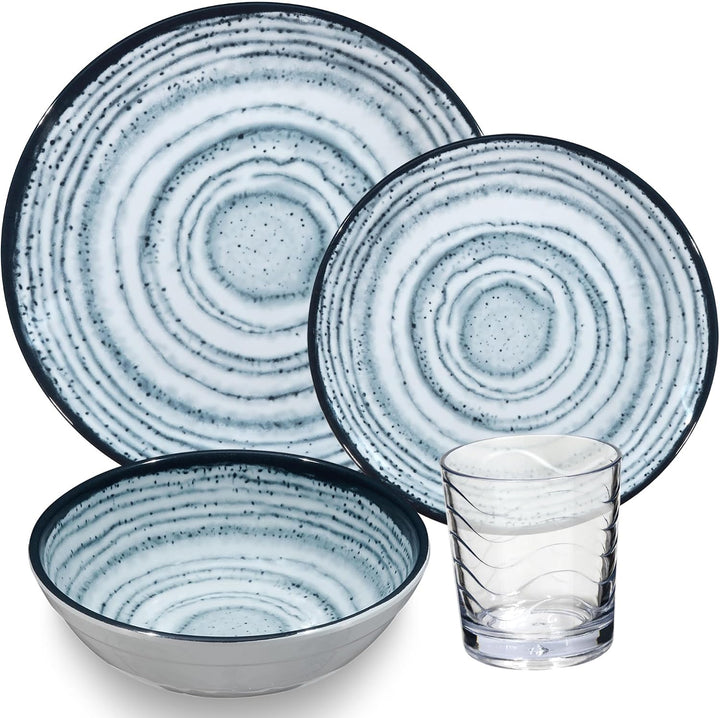 Melamin Geschirr Set Schiefer 2 Personen Blau Wohnwagen Camping Picknick 8 Teile - Trinkglas 250ml k