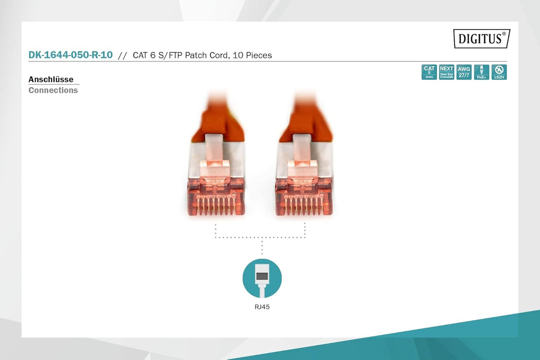 DIGITUS LAN Kabel Cat 6 - 5m - 10 Stück - RJ45 Netzwerkkabel - S/FTP Geschirmt - Kompatibel zu Cat 6