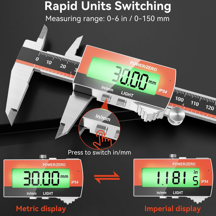 Preciva Digitaler Messschieber (wiederaufladbar), 150 mm Schieblehre Digital Edelstahl, elektronisch