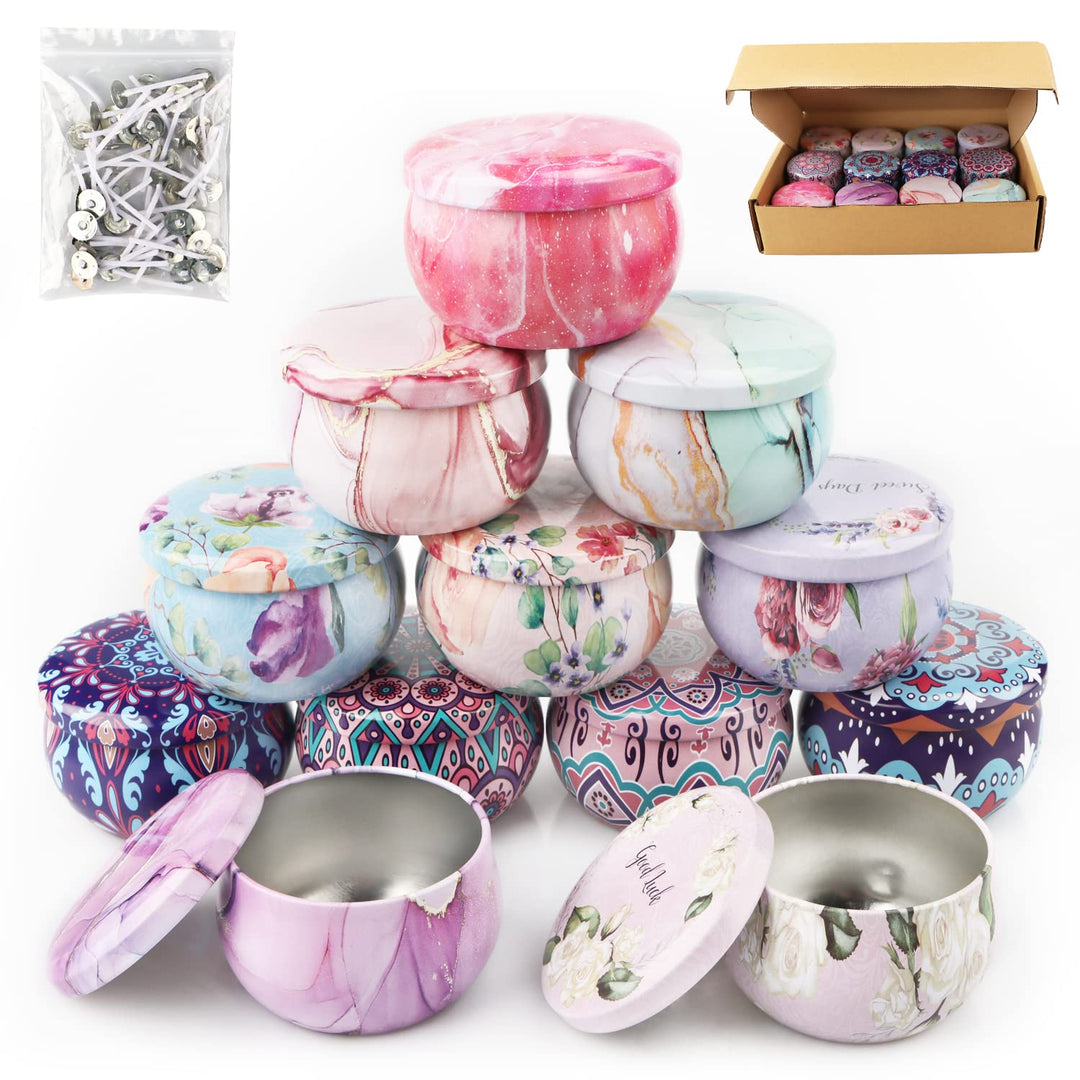 12 Stück DIY Kerzen Set kerzengläser mit 50 Kerzenkern Kerzen selber Machen Set kerzendosen leer mit