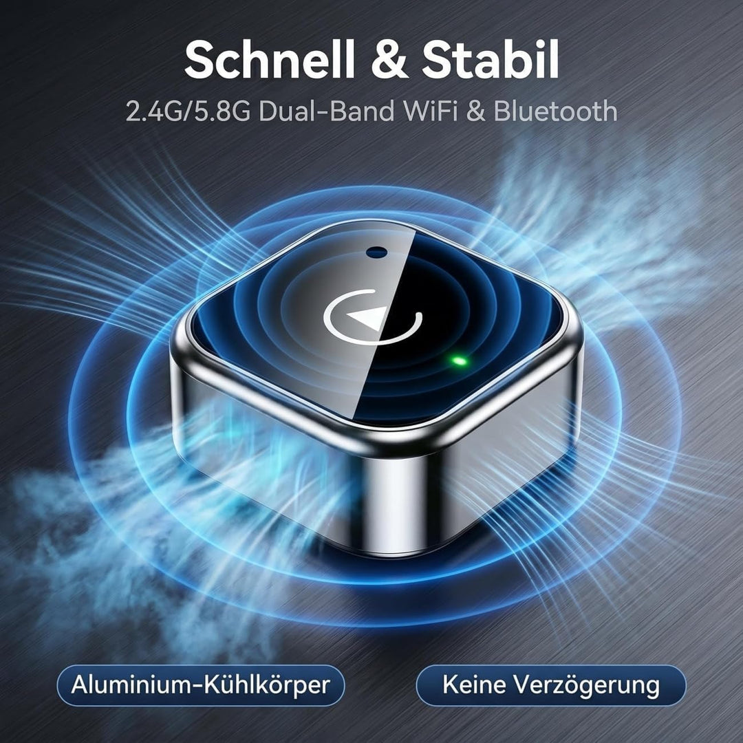 2-in-1 Wireless CarPlay Android Auto Adapter, Plug & Play, Schnell & Stabil | 5,8GHz Wi-Fi, Niedrige