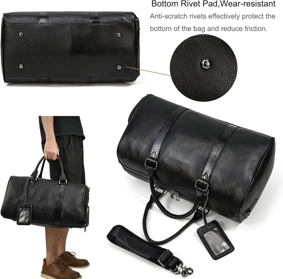 Luufan Unisex Leder Reisetasche Vintage Reisetasche Schwarz, Schwarz