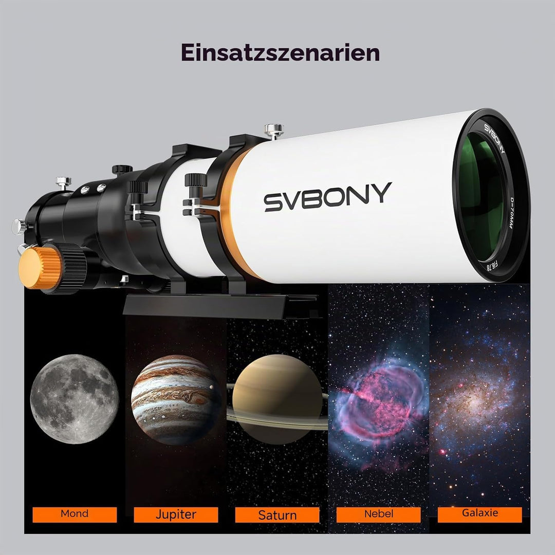 Svbony SV503 Teleskop OTA, Refraktor-Teleskop, 70mm F6,78 ED Objektiv, 2-Element-Korrektoren Eingeba