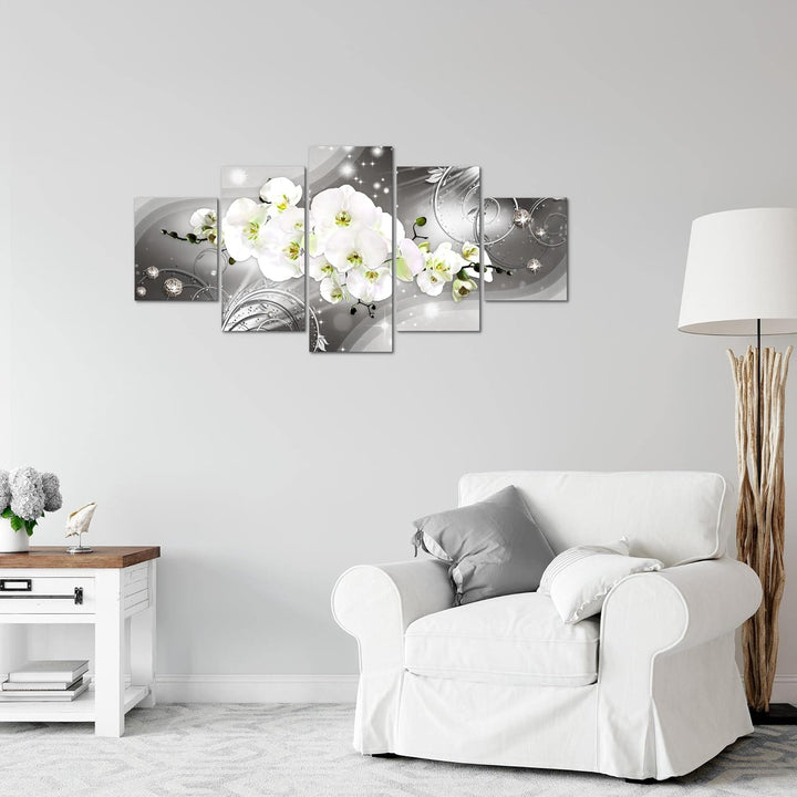 Runa Art Wandbilder Blumen Orchidee 5 Teilig Bild auf Vlies Leinwand Deko Wohnzimmer Abstrakt Grau 0