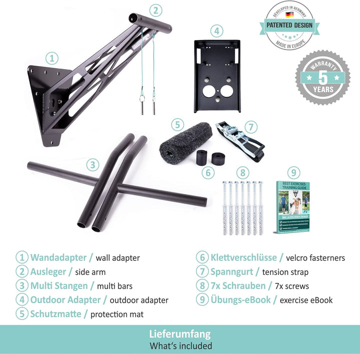 PULLUP & DIP Premium Klimmzugstange und Dip Stange, Mobil für Wand und Befestigung an Baum & Pfosten