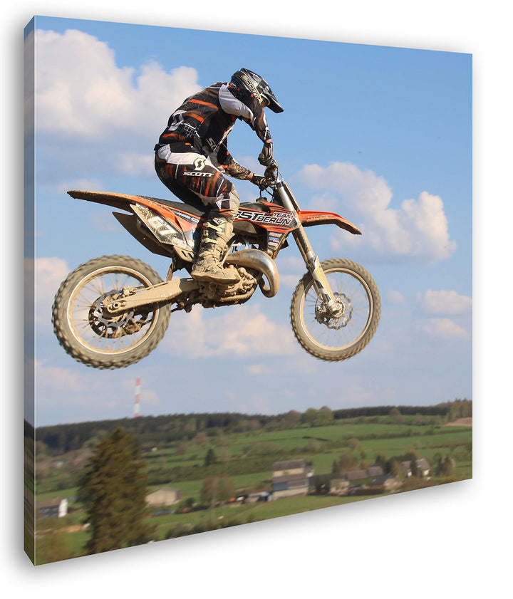 deyoli Motocross Stunt Format: 70x70 als Leinwandbild, Motiv fertig gerahmt auf Echtholzrahmen, Hoch