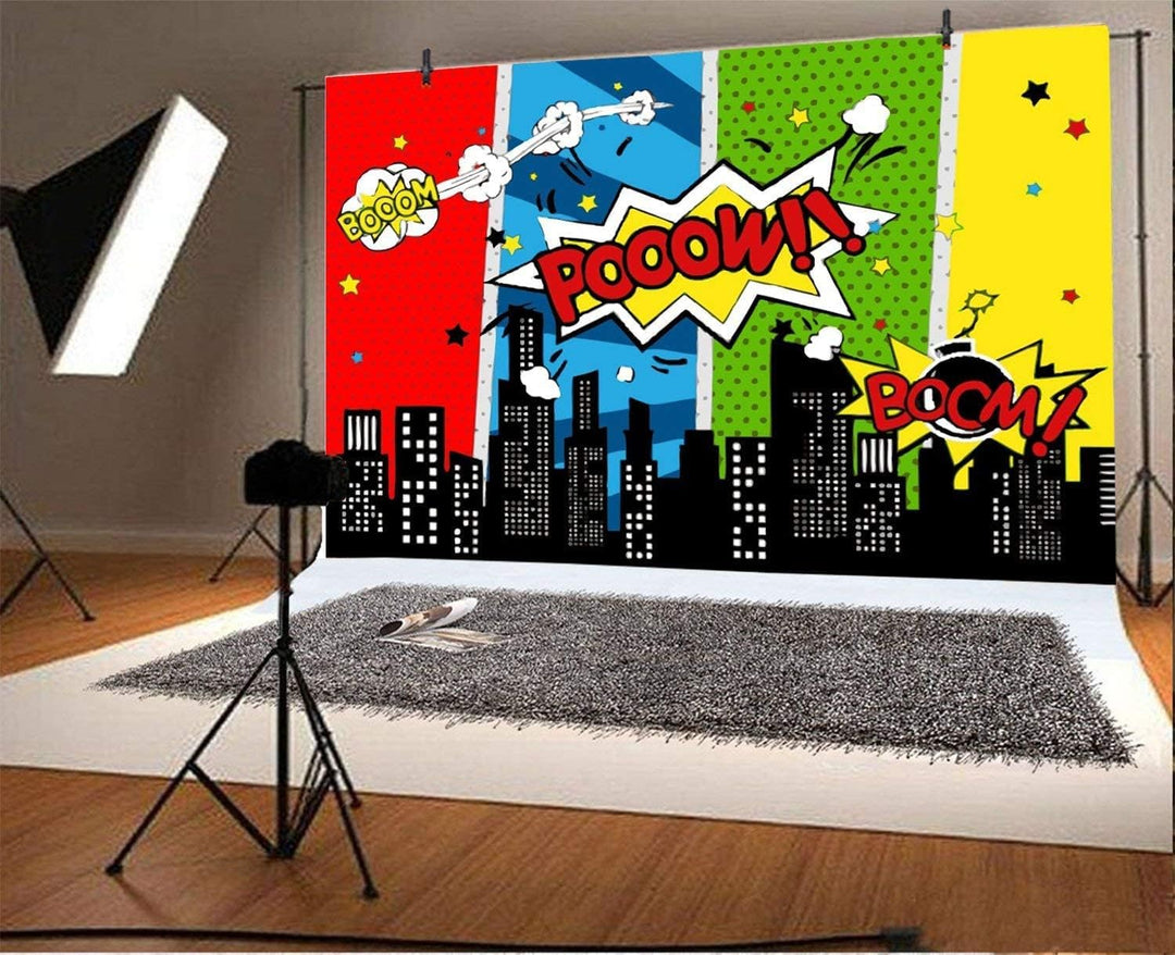 Renaiss 1.8x1.2m Comic City Super Hero Hintergrund Cartoon Humor Abstrakte Superhelden Fotografie Hi
