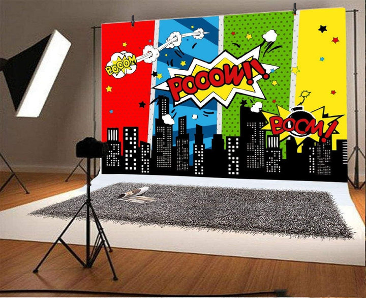 Renaiss 1.8x1.2m Comic City Super Hero Hintergrund Cartoon Humor Abstrakte Superhelden Fotografie Hi