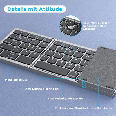seenda Faltbare Bluetooth Tastatur mit Touchpad für Multi Gerät Wiederaufladbare Wireless Tastatur m